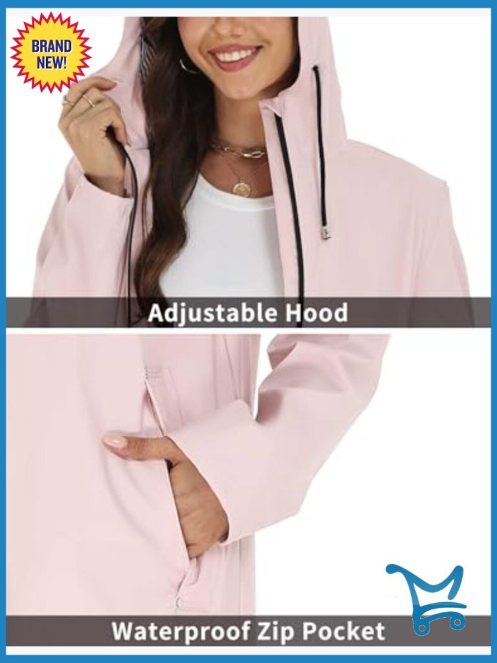 Long Raincoat Waterproof Hooded Lightweight Windbreaker Trench Coat - Picture 5 of 7